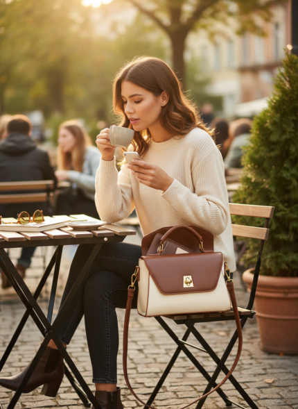 Women's Dual-Tone Faux Leather Handbag with Top Handle & Detachable Crossbody Strap, Stylish Shoulder Bag for Daily Use & Casual Outings Fashion Accessory Women