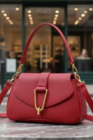 Elegant Red Leather Crossbody & Shoulder Bag with Gold-Tone Hardware - Stylish Everyday Purse for Women