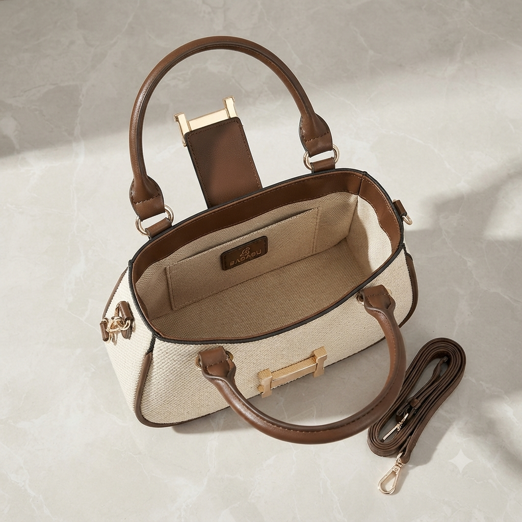 BAGABU Elegant Two-Tone Brown & Cream Women's Handbag with Detachable Sling Strap - Image 3