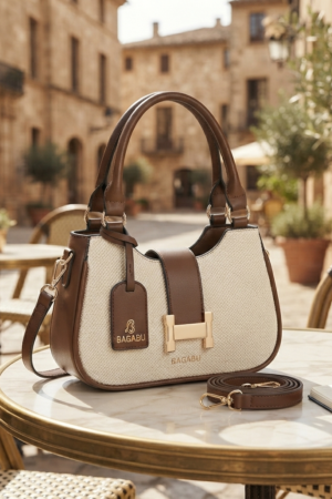 BAGABU Elegant Two-Tone Brown & Cream Women's Handbag with Detachable Sling Strap