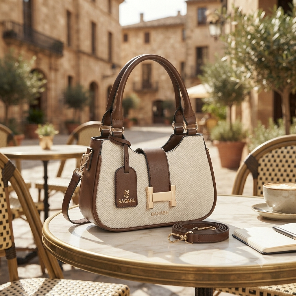 BAGABU Elegant Two-Tone Brown & Cream Women's Handbag with Detachable Sling Strap